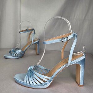 Jewel Badgley Mischka Women's Skylar Round Toe Platform Sandals - Sky Blue Satin